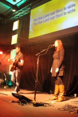 Singing with worship band at Believers Church